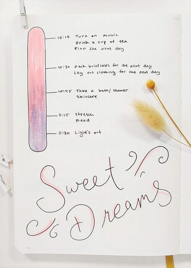 bullet journal nighttime routine example